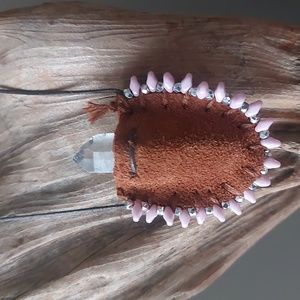 Hand Crafted Leather mini mojo bag Necklace by Rust Belt Raised Quartz  Necklace